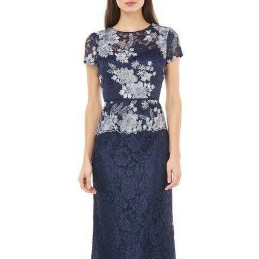 JS Collections 3-D Lace Illusion Trumpet Gown